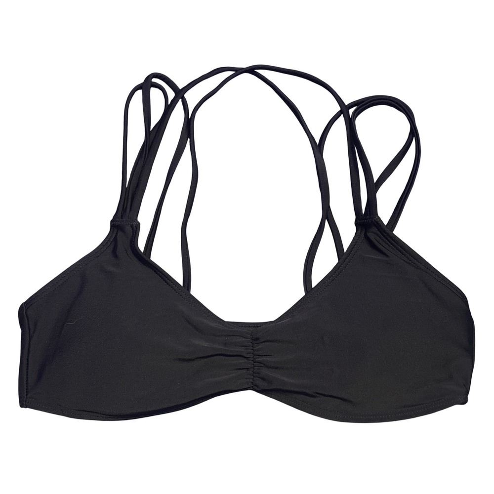 Aerie Black Ruched Strappy Crisscross Back Scoop Bikini Top Small